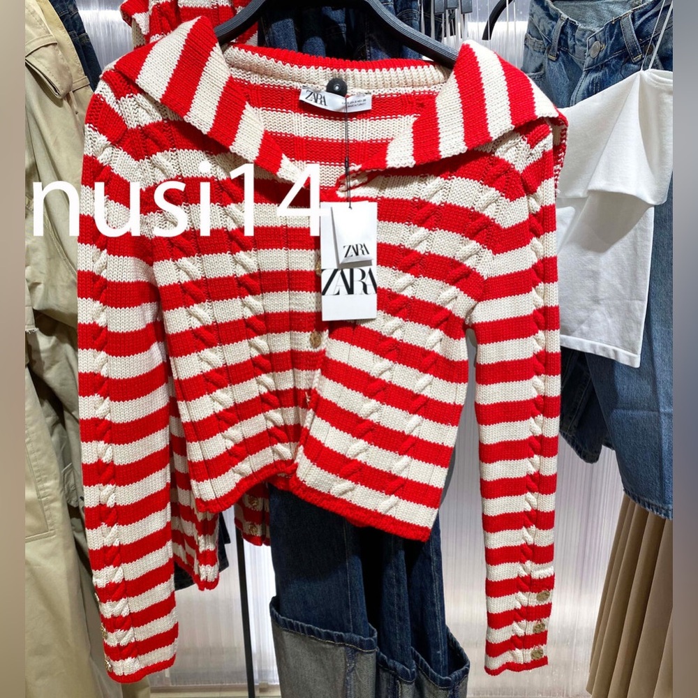 NWT Zara Red and White Striped Cardigan - Picture 5 of 6